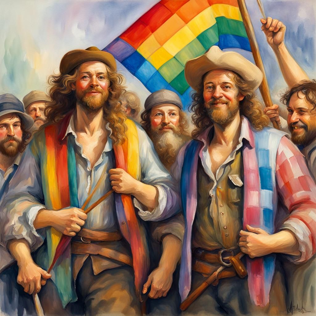 Rainbow Flag Celebration in Gouache and Watercolor Style