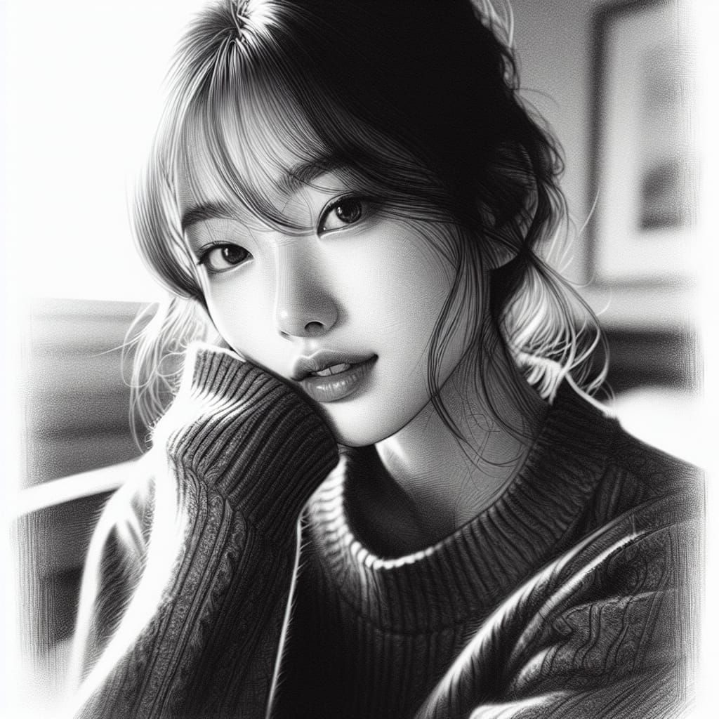 Dramatic Portrait of an Asian Girl in Gilded Silver and Soft...