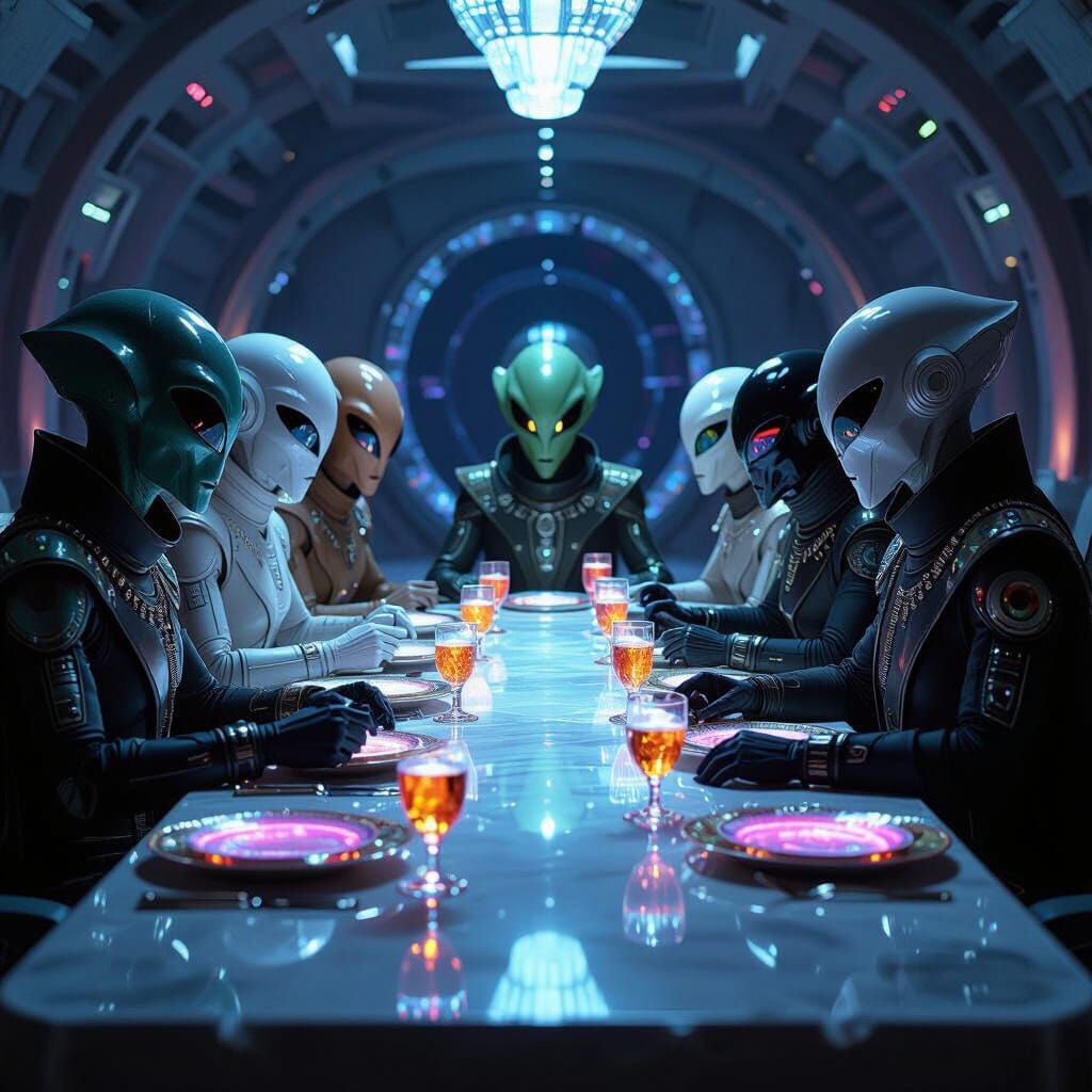 Last Supper Reimagined with Sci-Fi Aliens in Futuristic Styl...