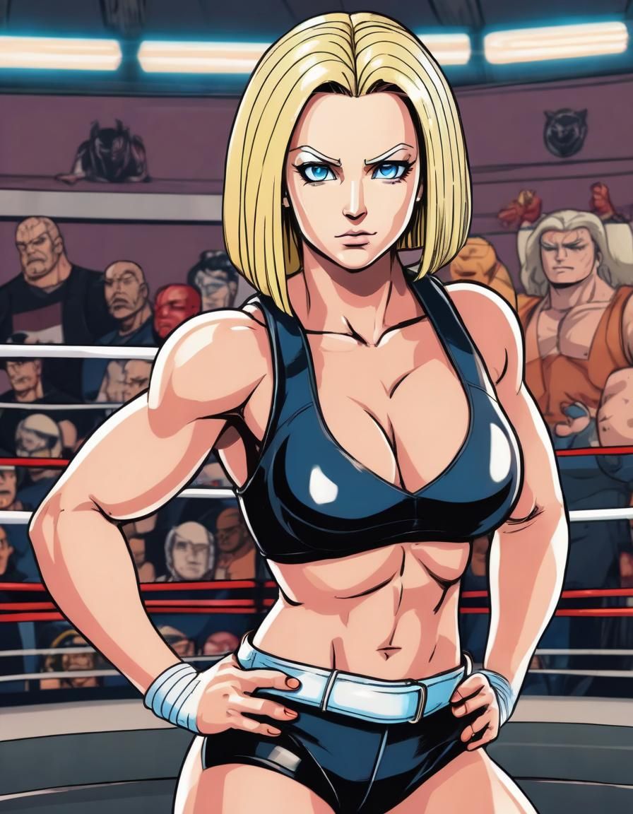 Android 18: Pro Wrestler in Anime Comic Style