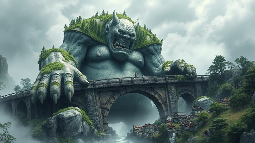 Colossal Giant Building Stone Bridge in Japanese Mythology A...