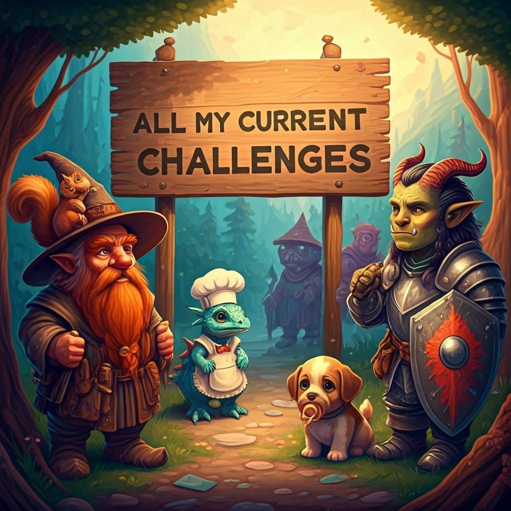 Whimsical Gathering at Colorful Sign in Storybook Style