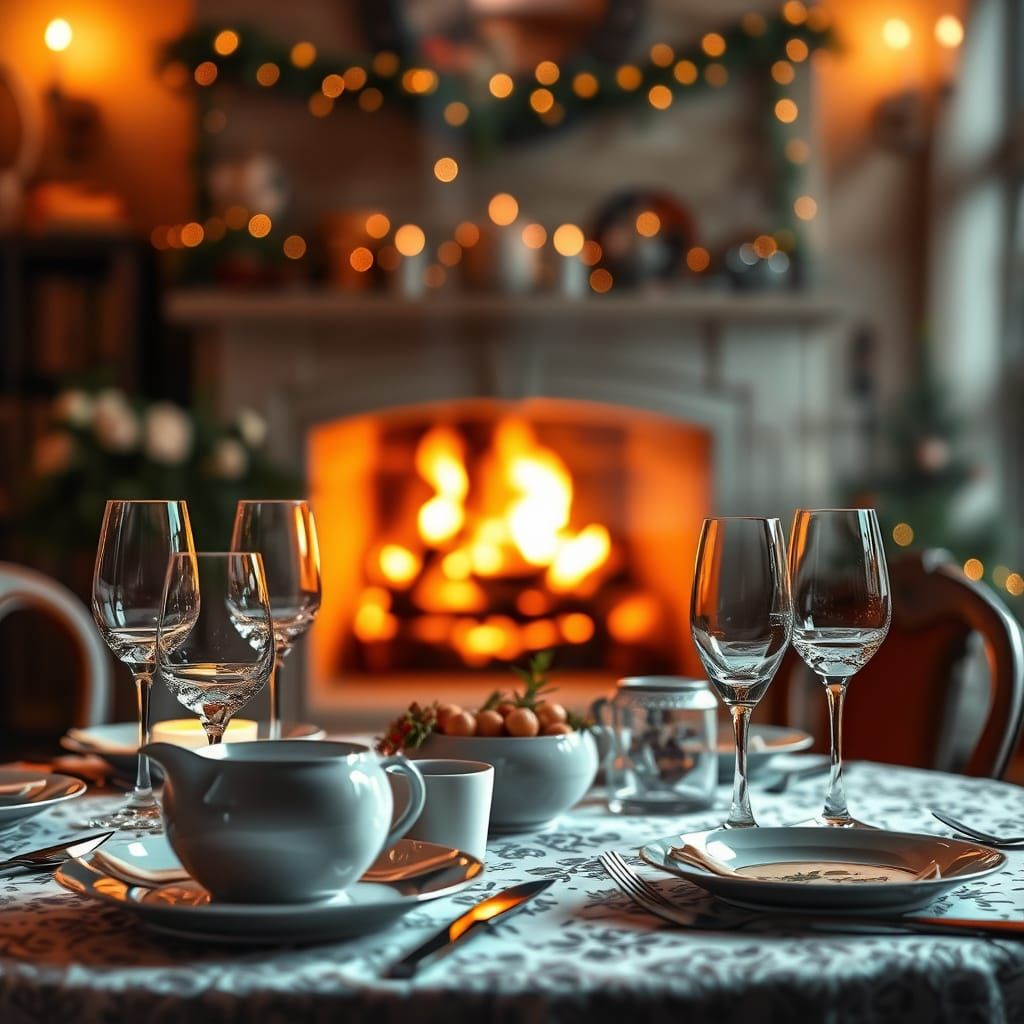 Elegant Holiday Table Setting in Warm Golden Light