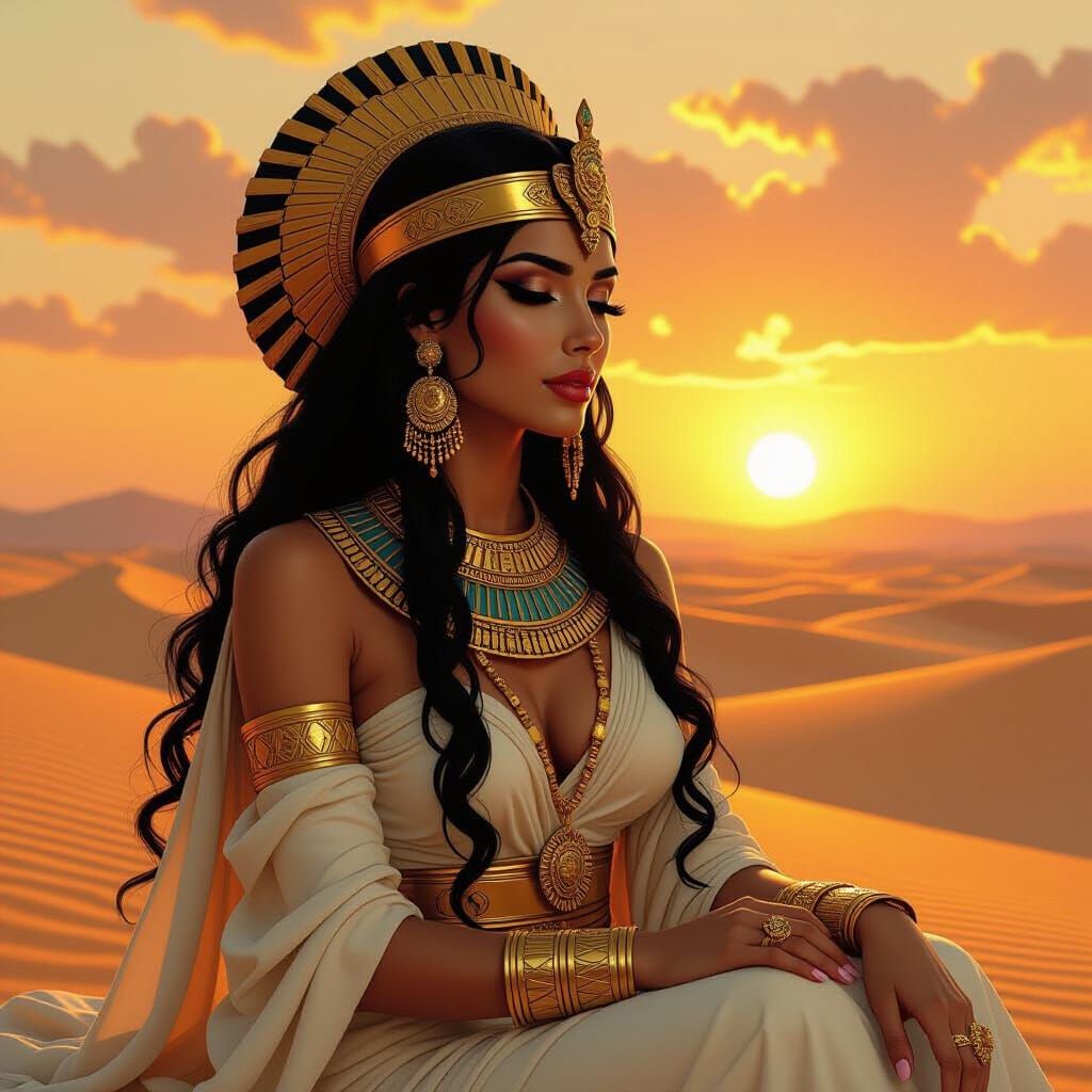 Mystical Egyptian Goddess Isis in a Desert Landscape