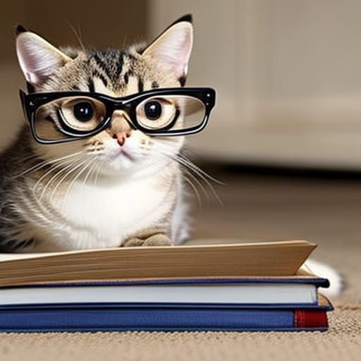Adorable Kitten Reading a Book with Glasses