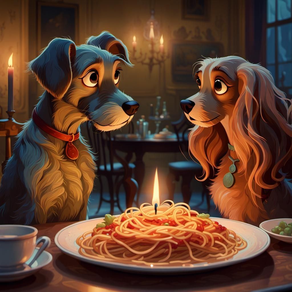 Lady and the Tramp Anniversary Dinner, Detailed Matte Painti...