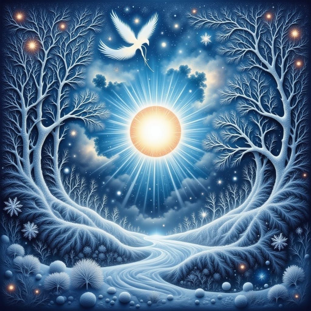 Winter's Ethereal Dance in Icy Blues and Silver