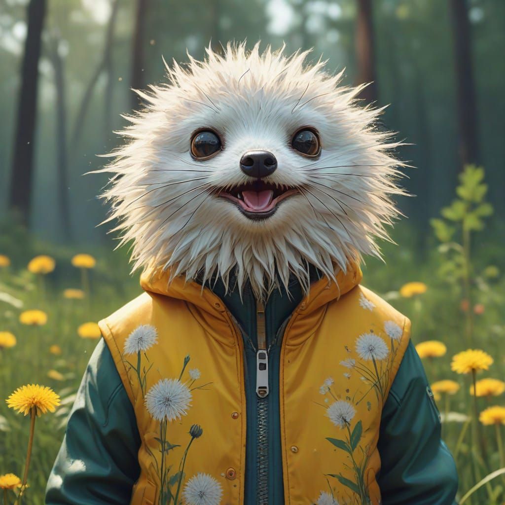 Whimsical Dandelion Portrait in Vibrant Jacket