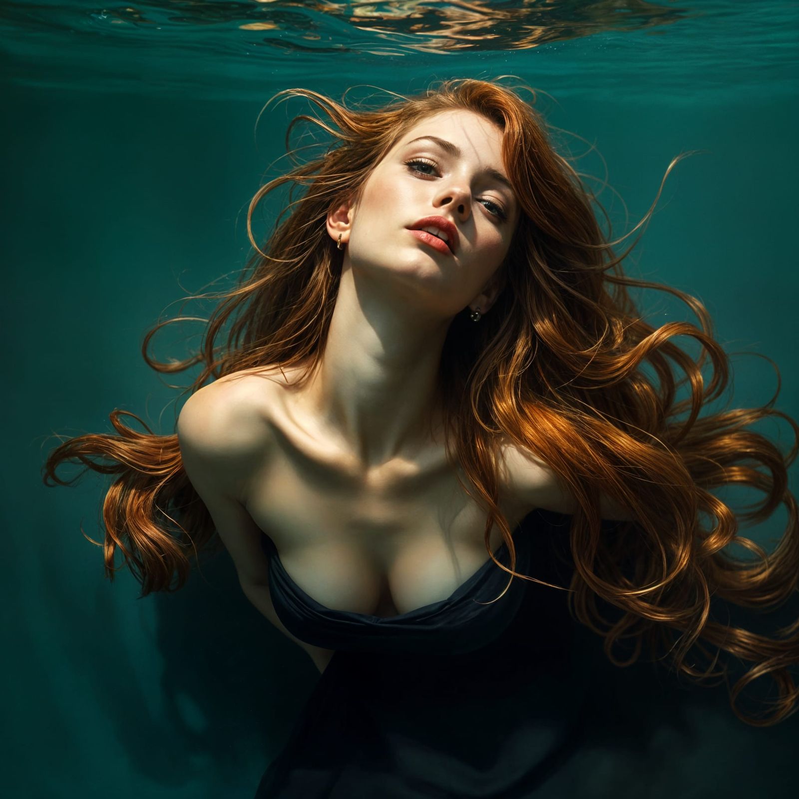 Sul Mare, Donna in Acqua con Capelli che Fluttuano