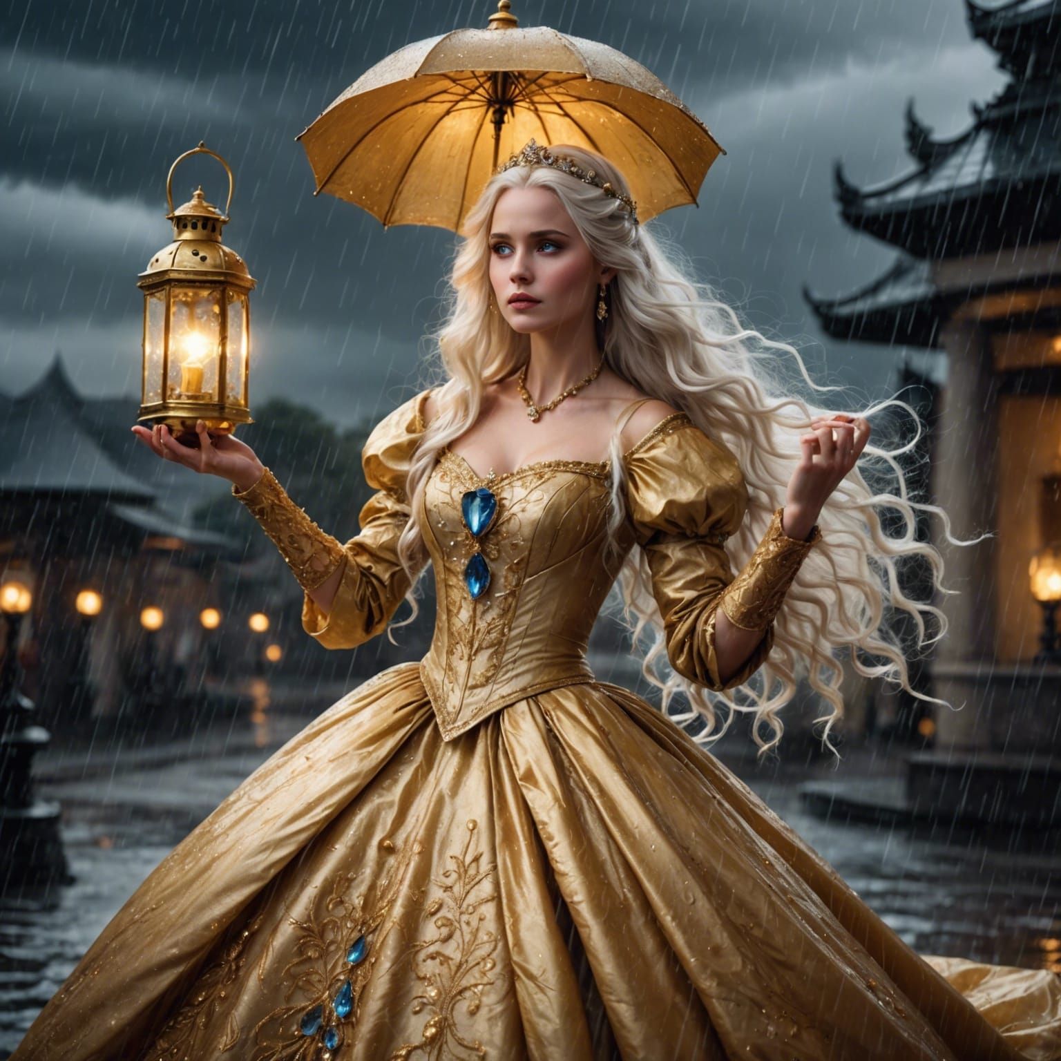 Princess in Storm with Lantern: A Digital Painting