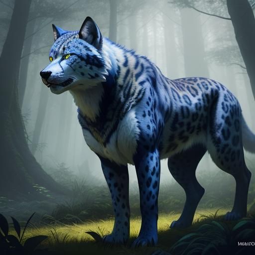 Leopard Husky Wolf Pack in Mystical Forest