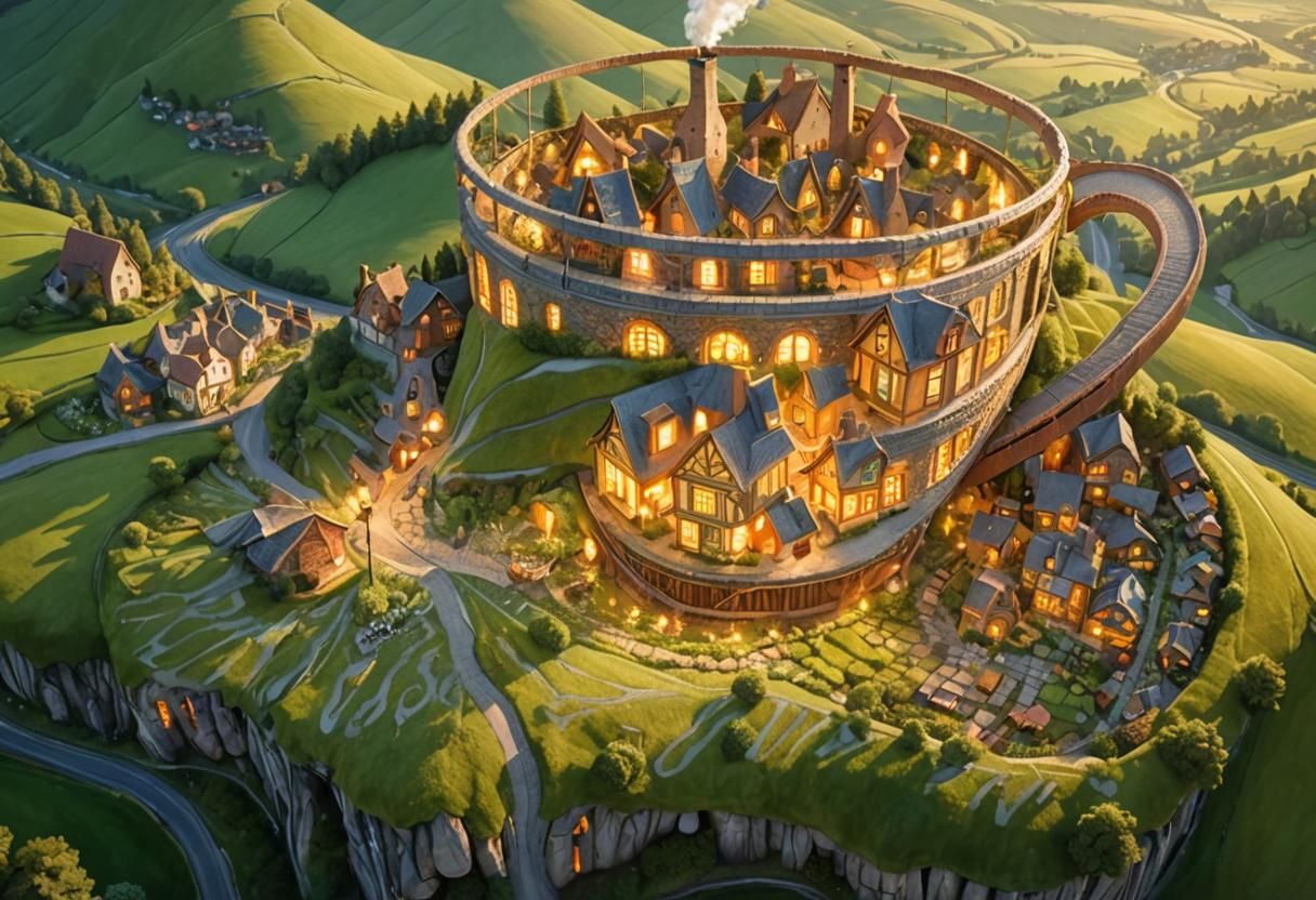 Whimsical Miniature Village in Digital Art