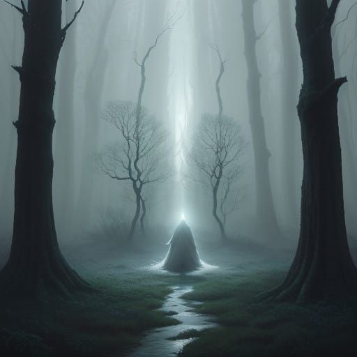 Mystical Woman in Moonlit Forest, in Surreal Style