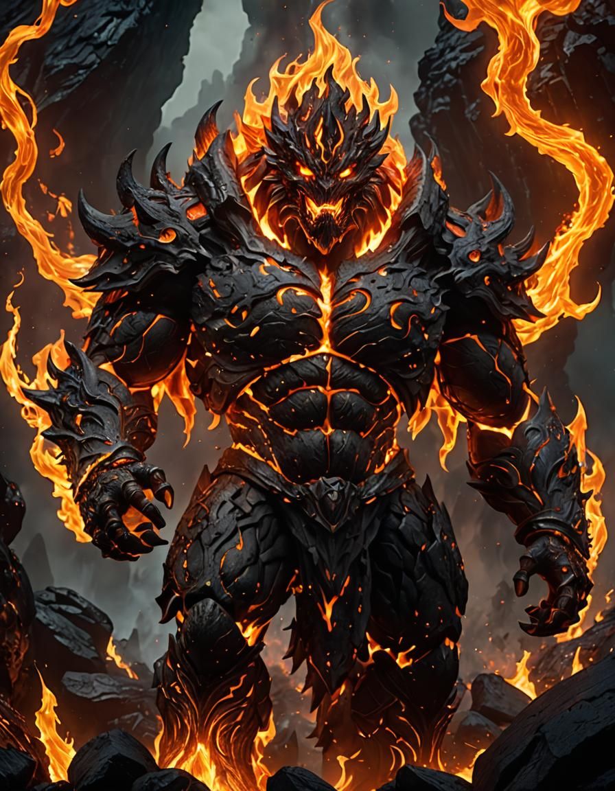 Towering Fire Elemental with Molten Lava Skin in 3D