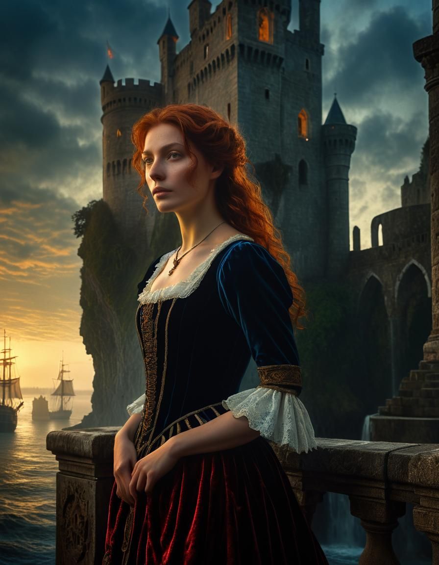 Renaissance Woman in Chiaroscuro Sunlight