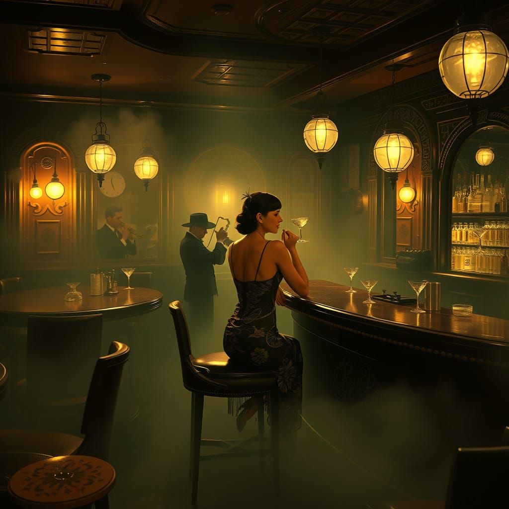 1920s Speakeasy Bar in Art Deco Style