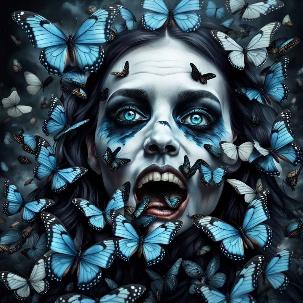 Nightmarish Dream: Ravenous Butterflies Devouring a Face