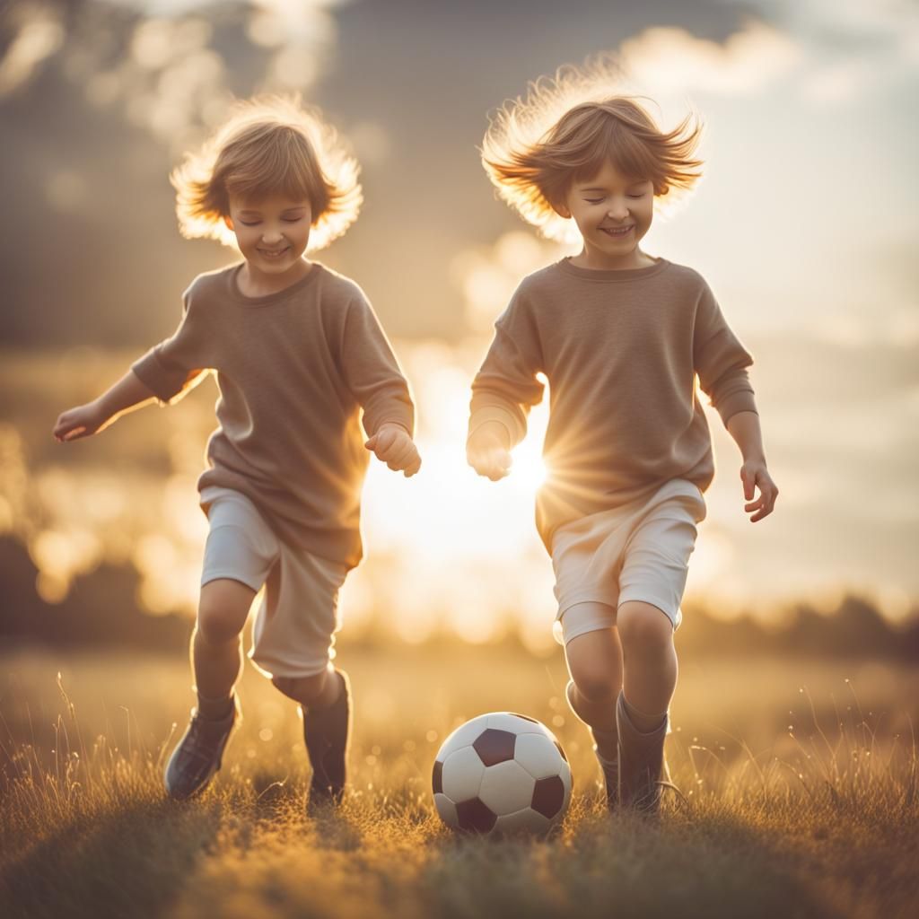 Children Play Football in Divine Sunshine