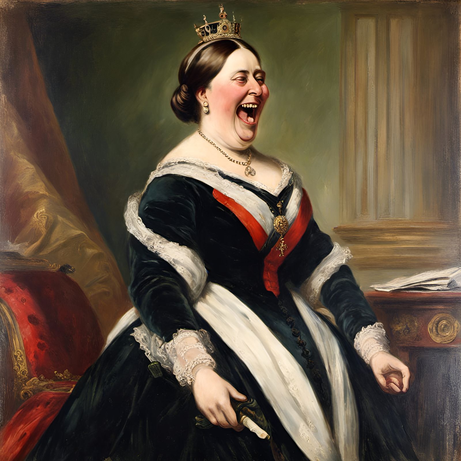 Queen Victoria Laughing Portrait, 19th Century Painting