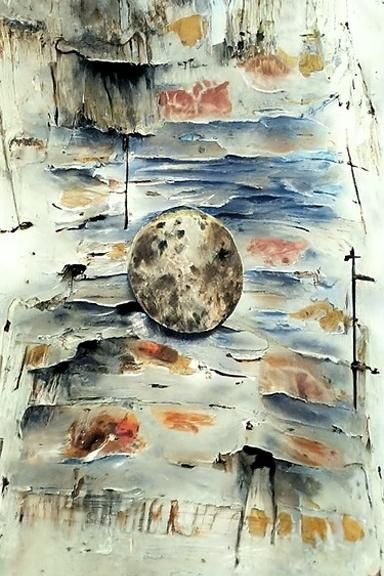 Watercolor Moon in Mixed Media Style