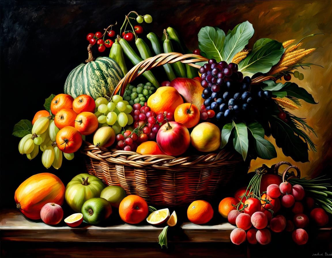 Cornucopia of Autumn Bounty in Hyperrealistic Style