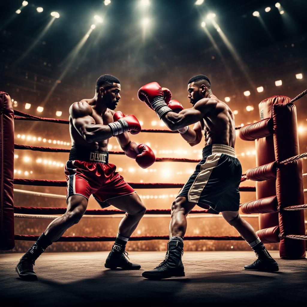 Intricate Boxing Ring Scene with Muscular Men