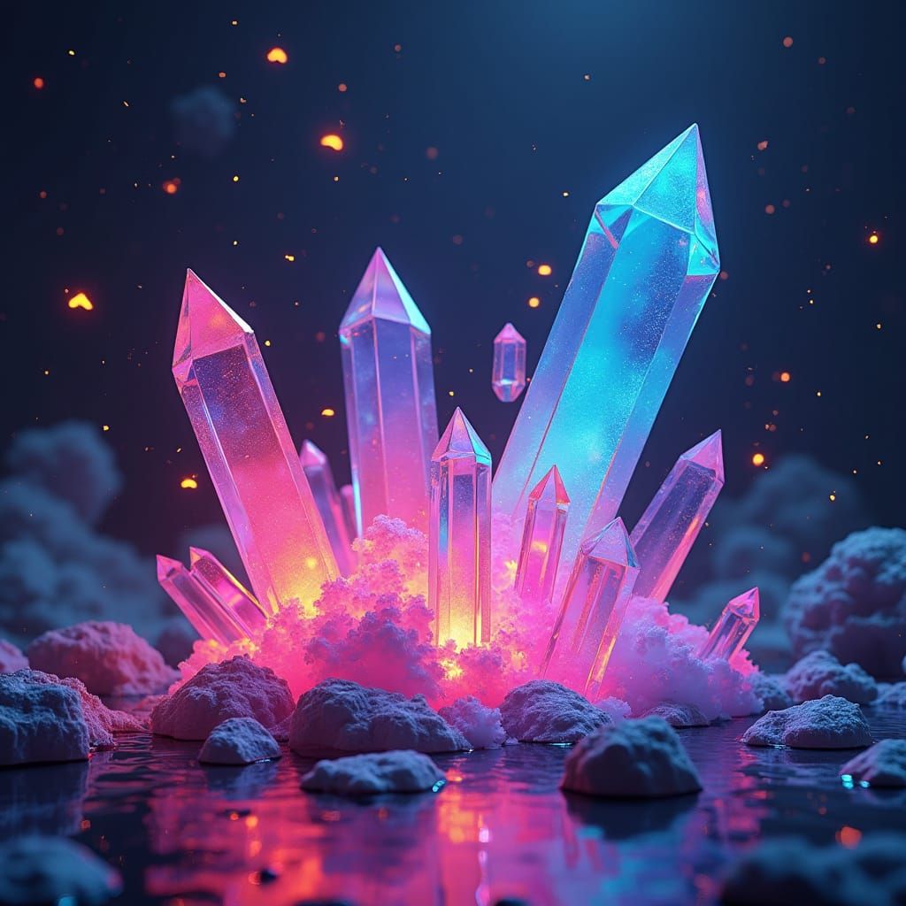 Neon Space Crystals in Futuristic Digital Art