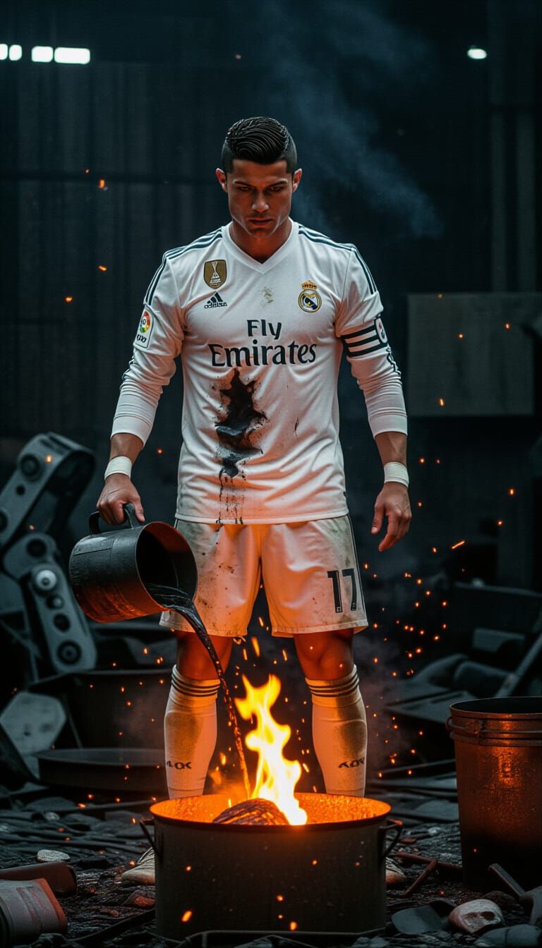 Cristiano Ronaldo Lookalike in Junkyard, Ultra-Realistic