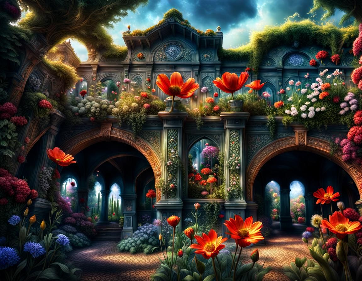 Hyperrealistic Secret Flower Garden in Digital Matte Paintin...