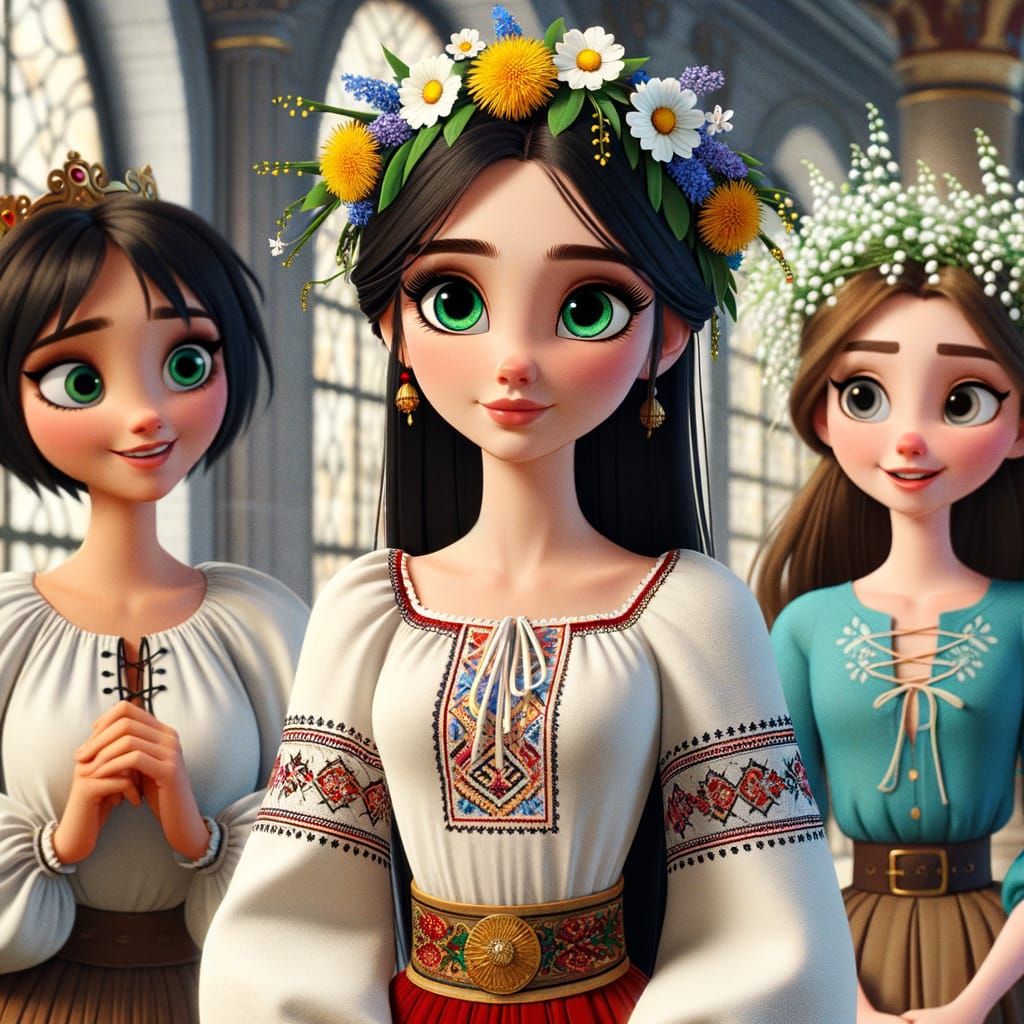 Classical Animation Queen in Traditional Ukrainian Attire