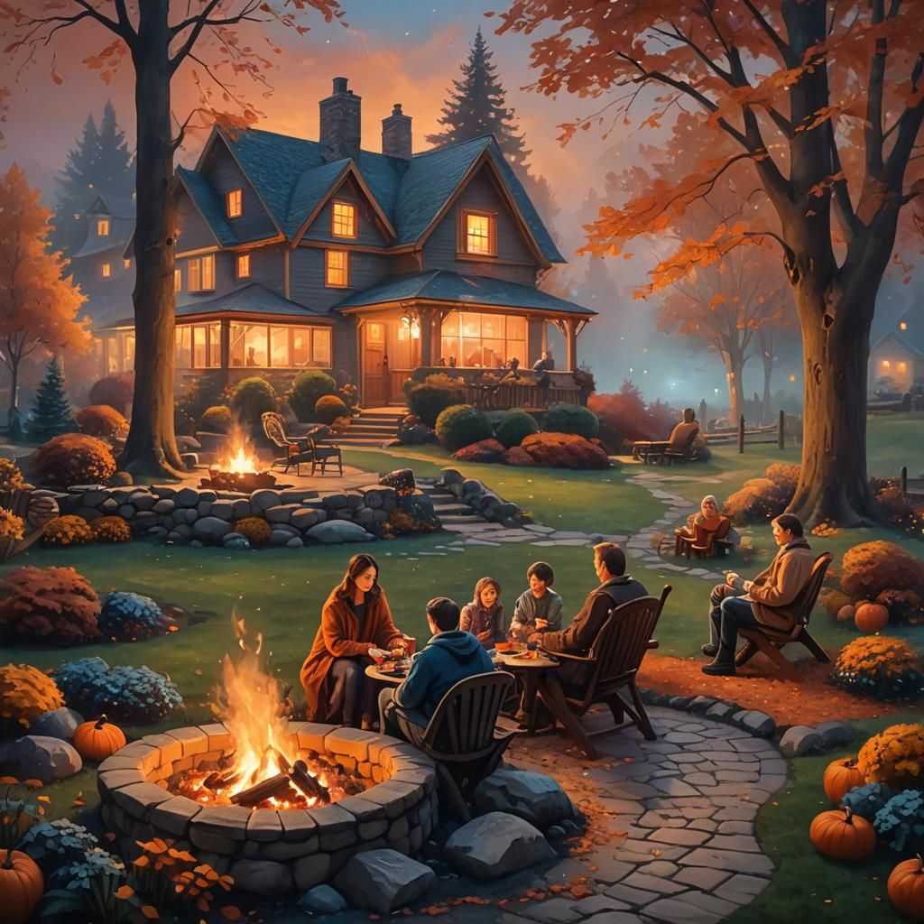 Cozy Family Gathering by Autumn Fire