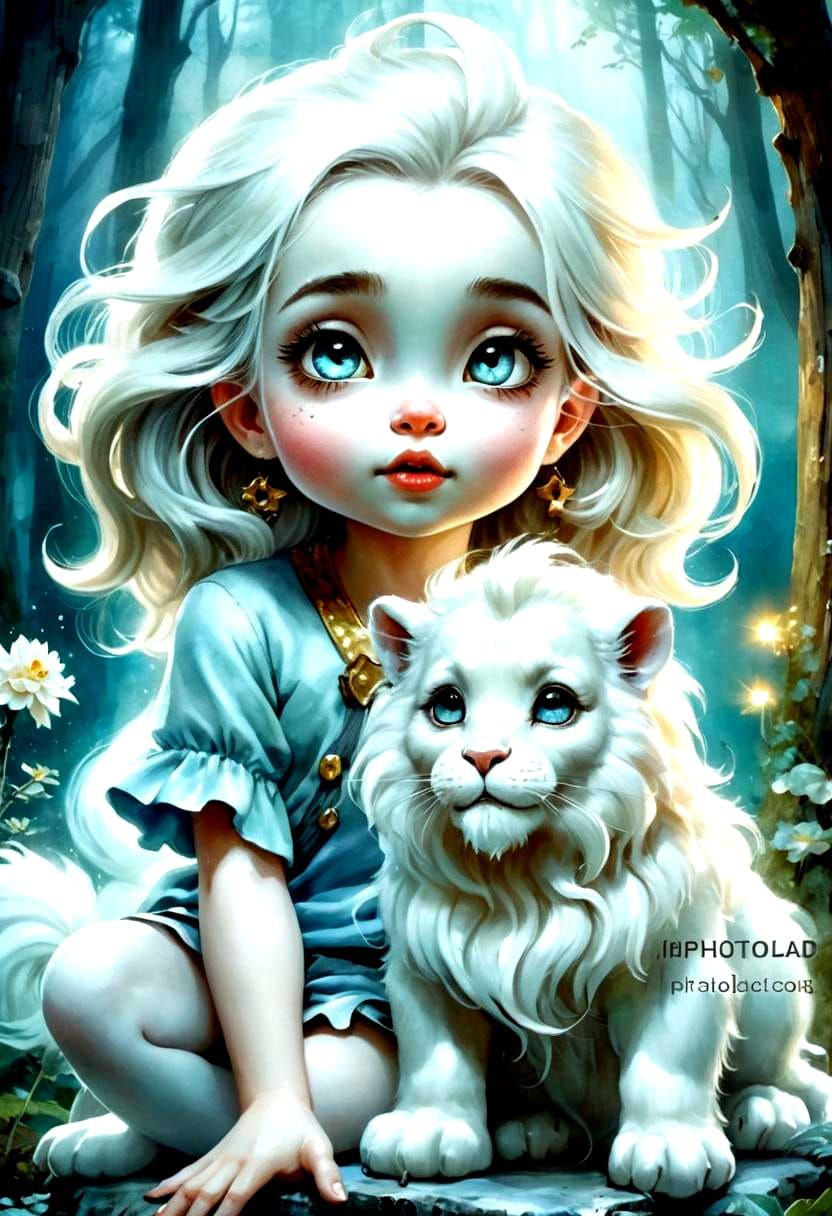 Magical Forest Gnome Girl with Dragon