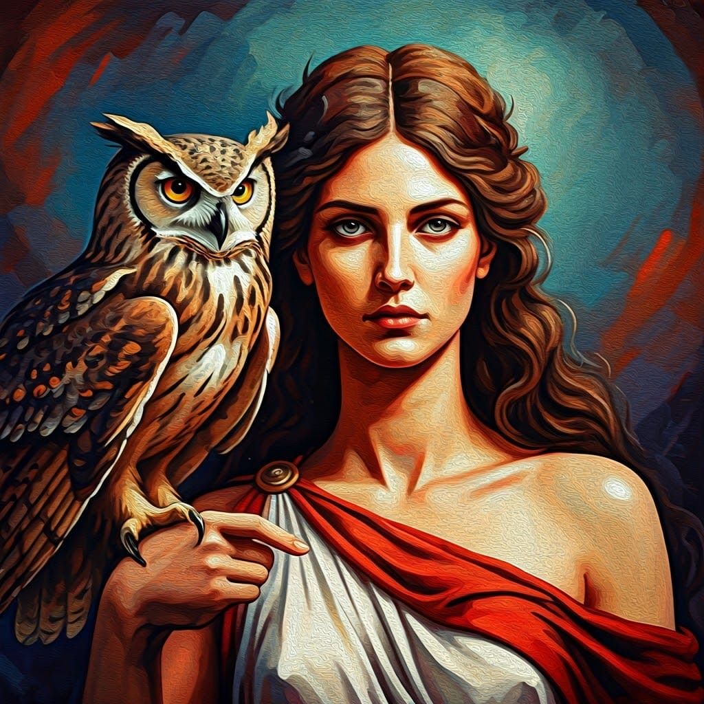 Athena, Goddess of Wisdom, Impasto Gouache Painting