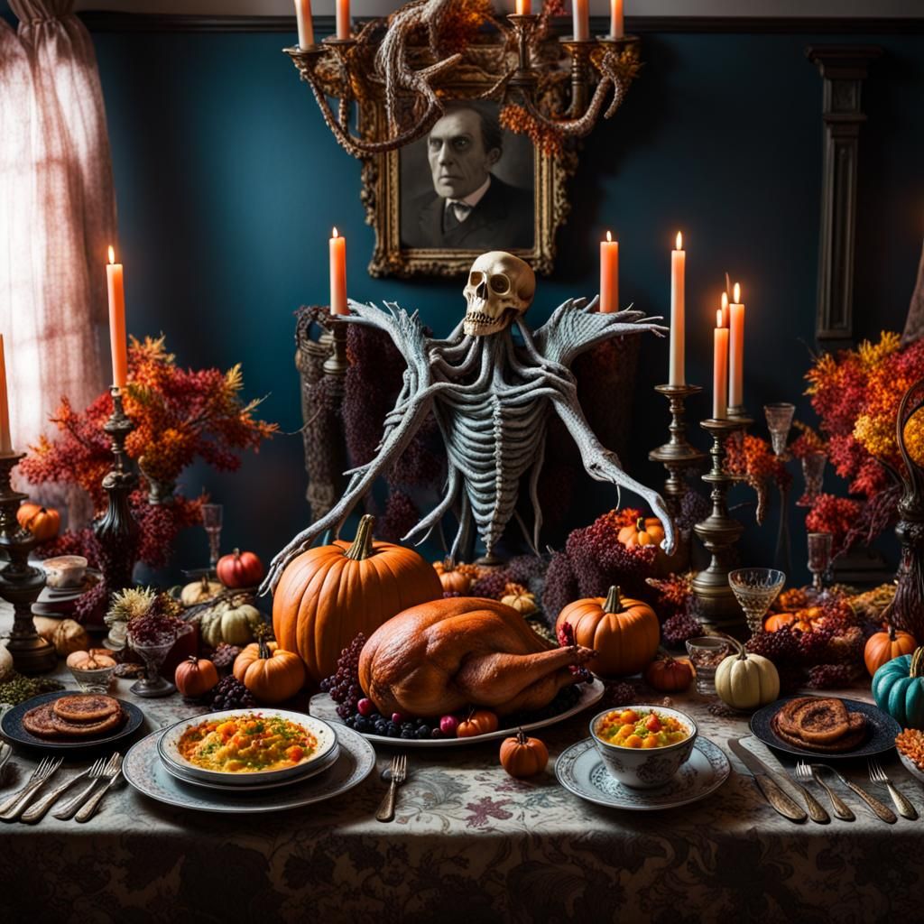 Gothic Horror Thanksgiving Feast in Vivid Colors