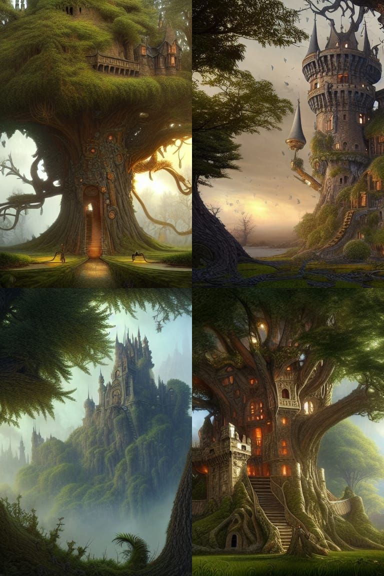 Majestic Tree Castle: Hyperdetailed Fantasy Art
