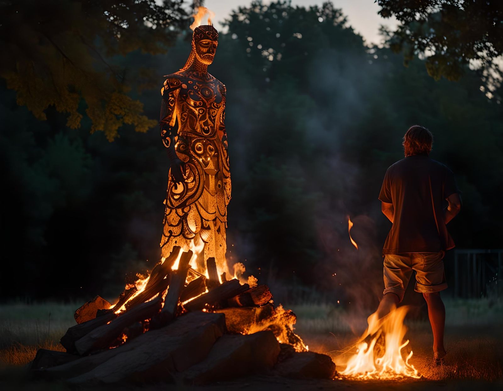 Burning Statue Sculpture Ignites Summer Solstice Night