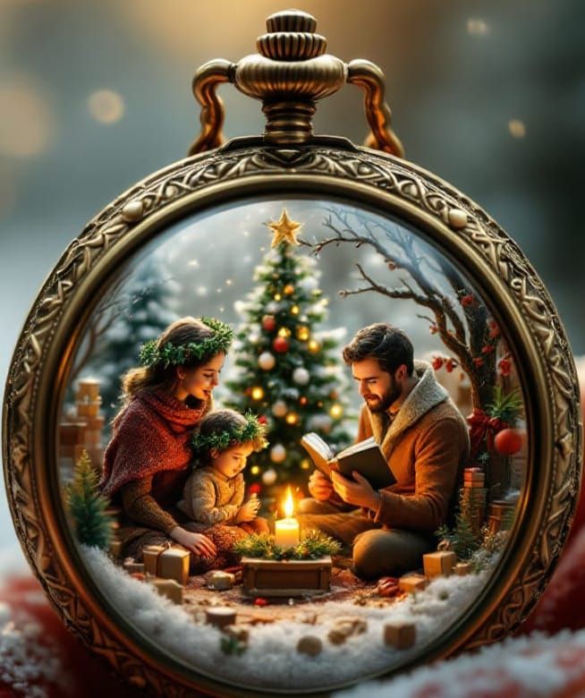 Christmas scene in a fob-watch