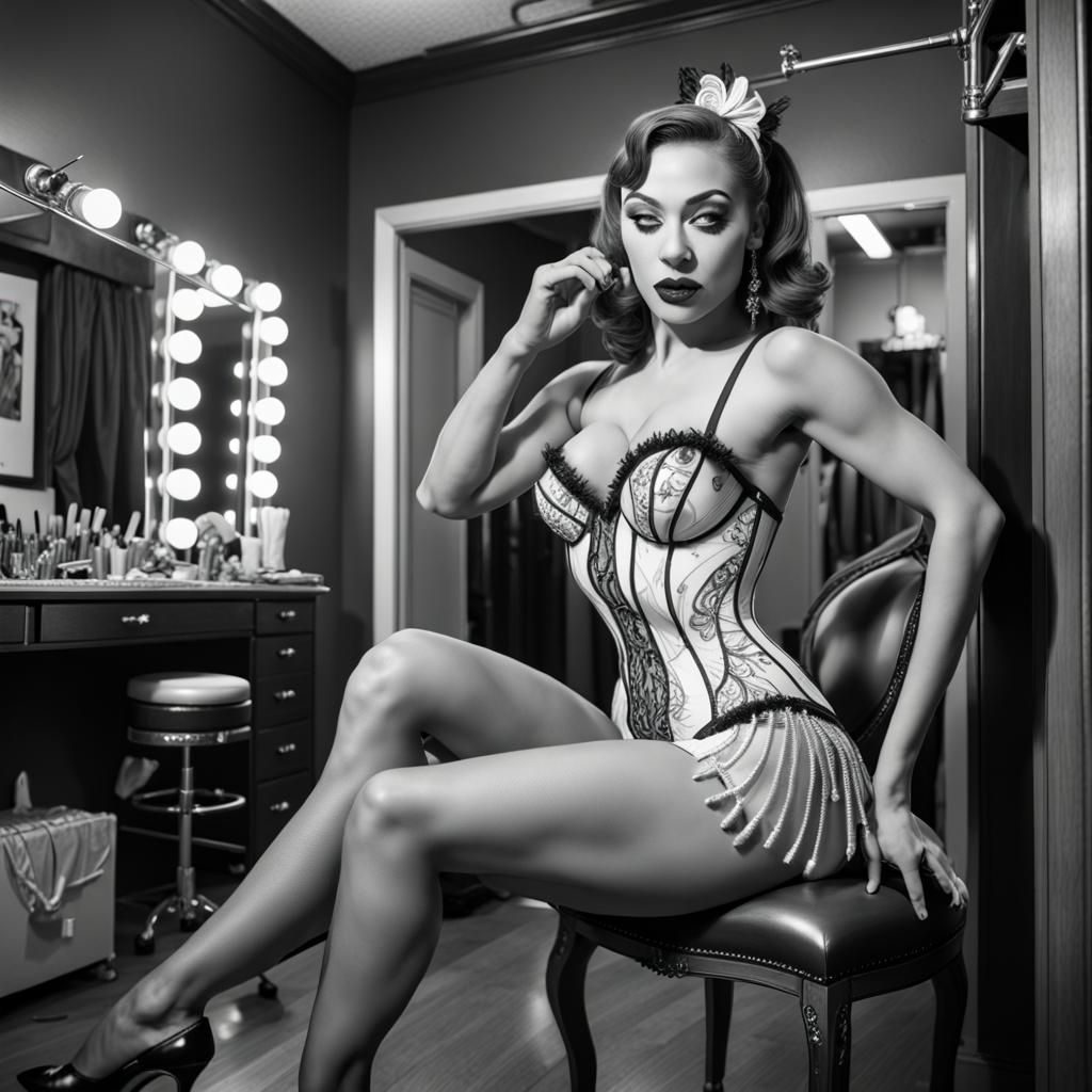 Coloring Book Burlesque Dancer in Dressing Room