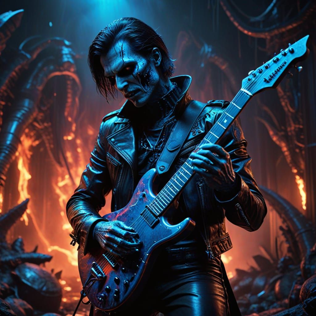 Gothic Rock Star Vampire Shreds on Hell's Stage