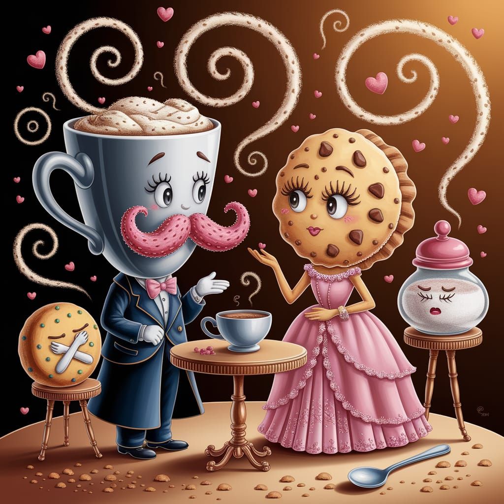 Whimsical Coffee and Cookie Romance in Studio Ghibli Style