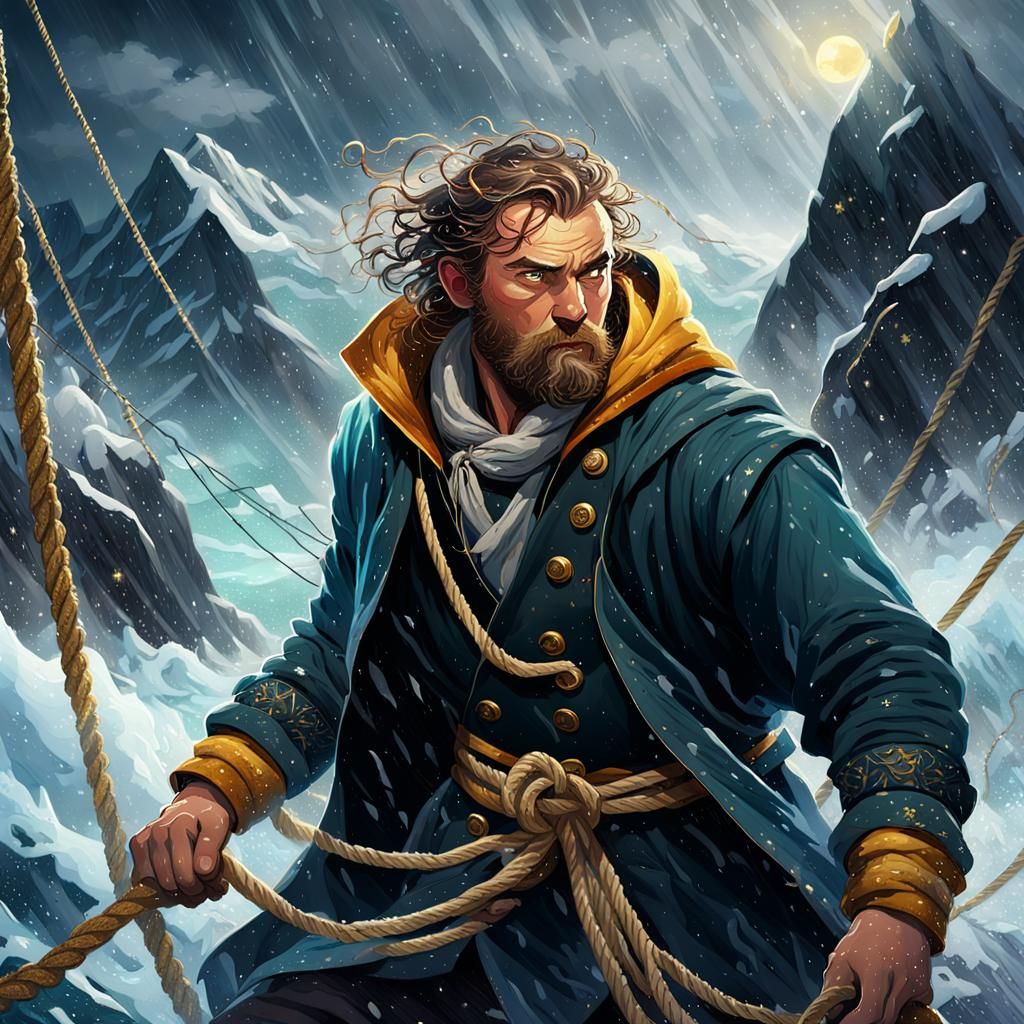 Brave Sailor Battles Storm in Epic Oil Painting
