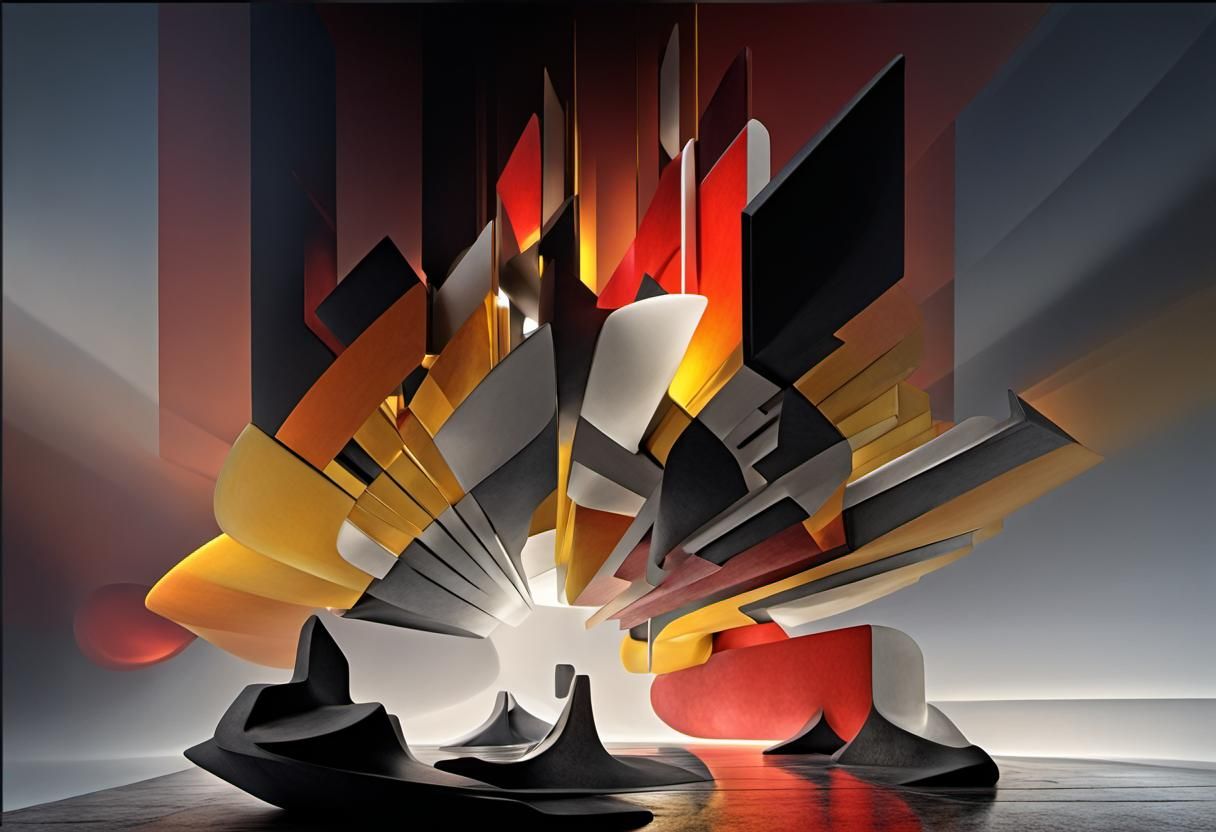 Futuristic Sculpture in Fiery Colors, 3D Render