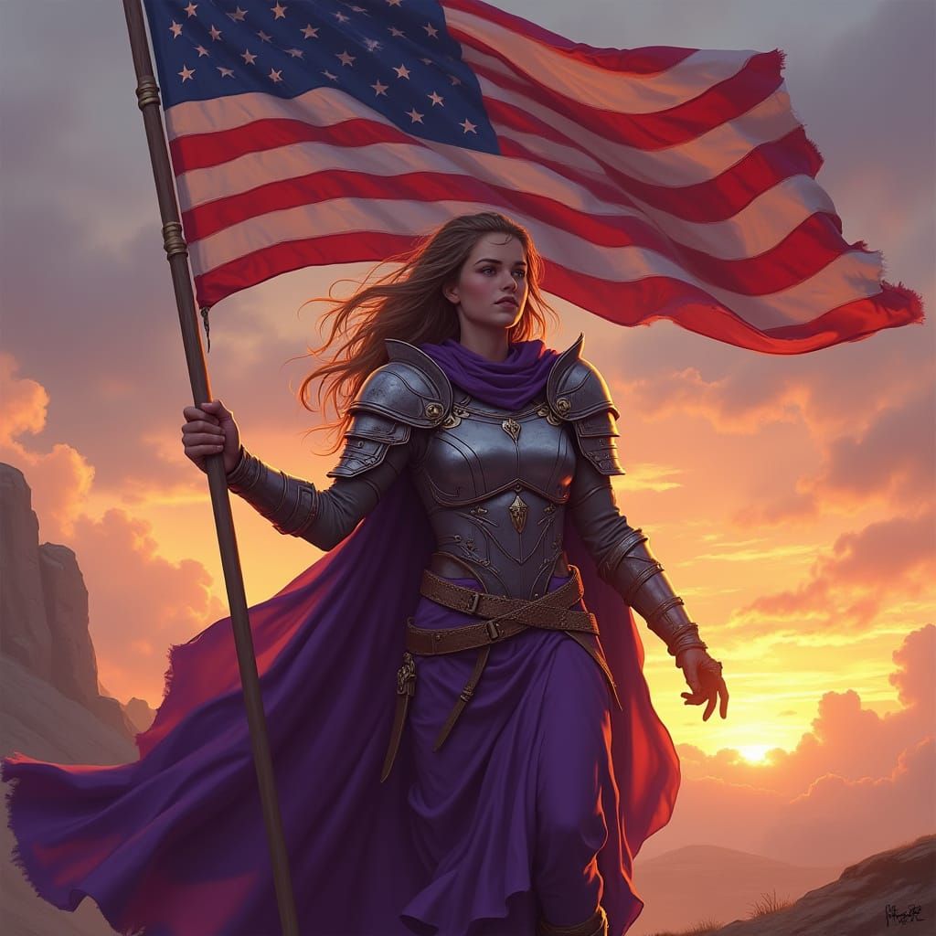 Female Warrior with American Flag, Digital Concept Art