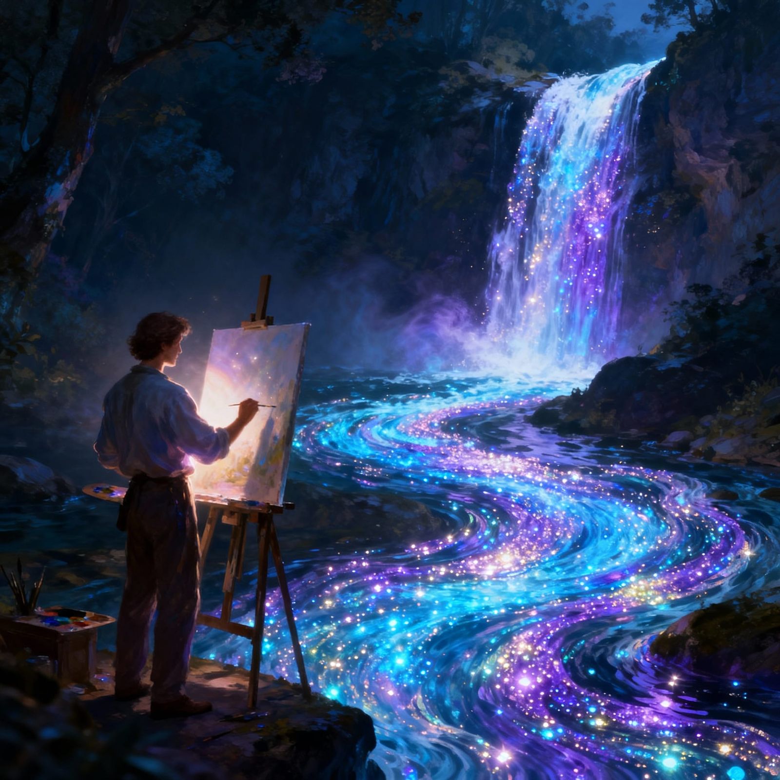 Artist Captures Glittering River Waterfall in Hyperrealistic...