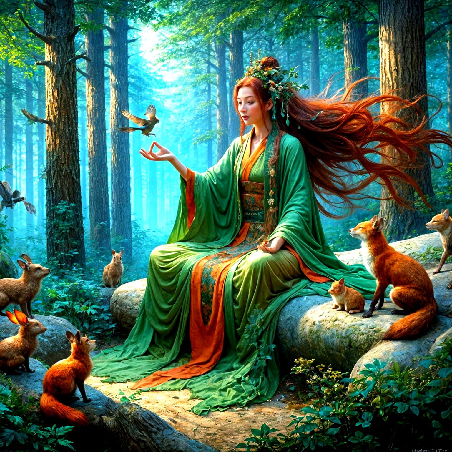 Buddhist Woman Teaching Dharma in Rothko Style