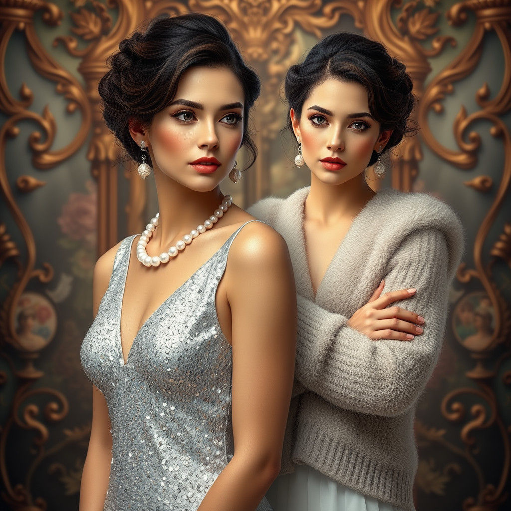 Elegant Woman in Split Screen Fantasy Art