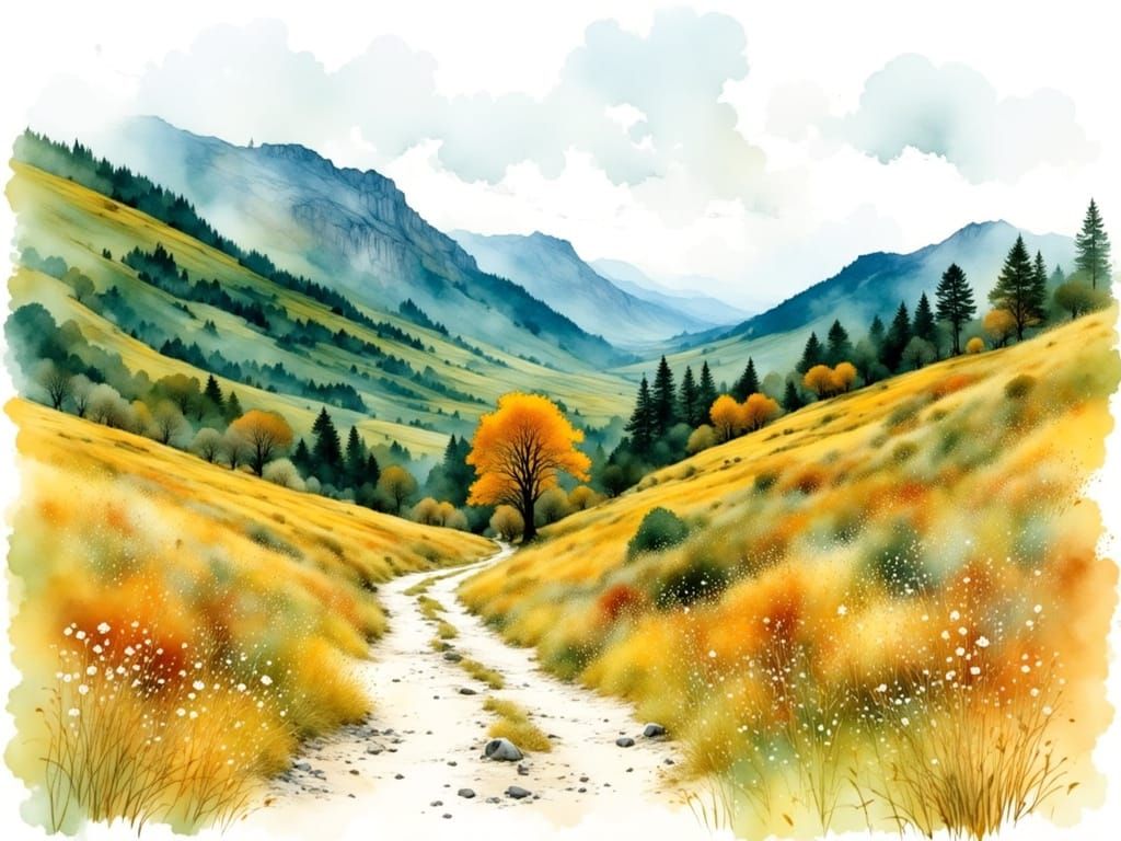 Rhön Mountain Trail in Watercolor Style