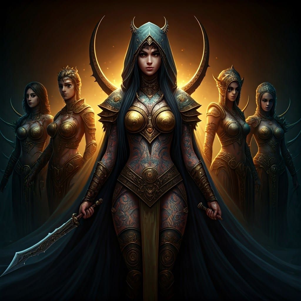 Tarot Card Illustrations: Female Warriors in Fantasy Style