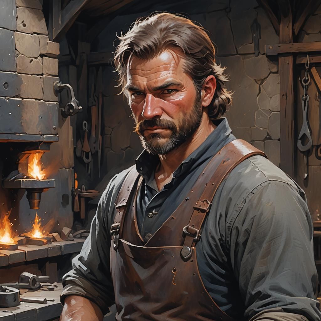 Blacksmith Portrait in Oil Paint Style