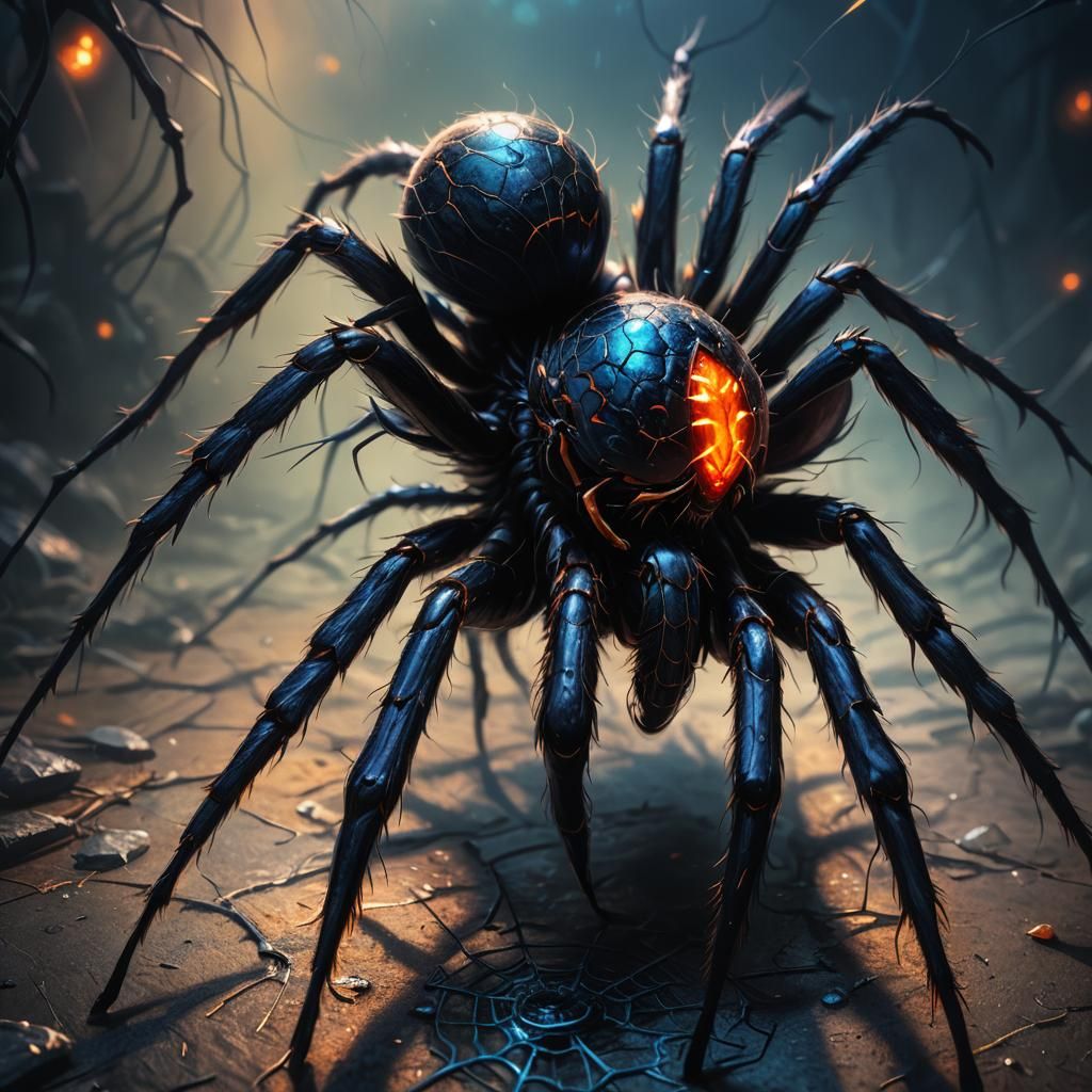 Terrifying Anthropomorphic Black Spider in Dark Fantasy Art